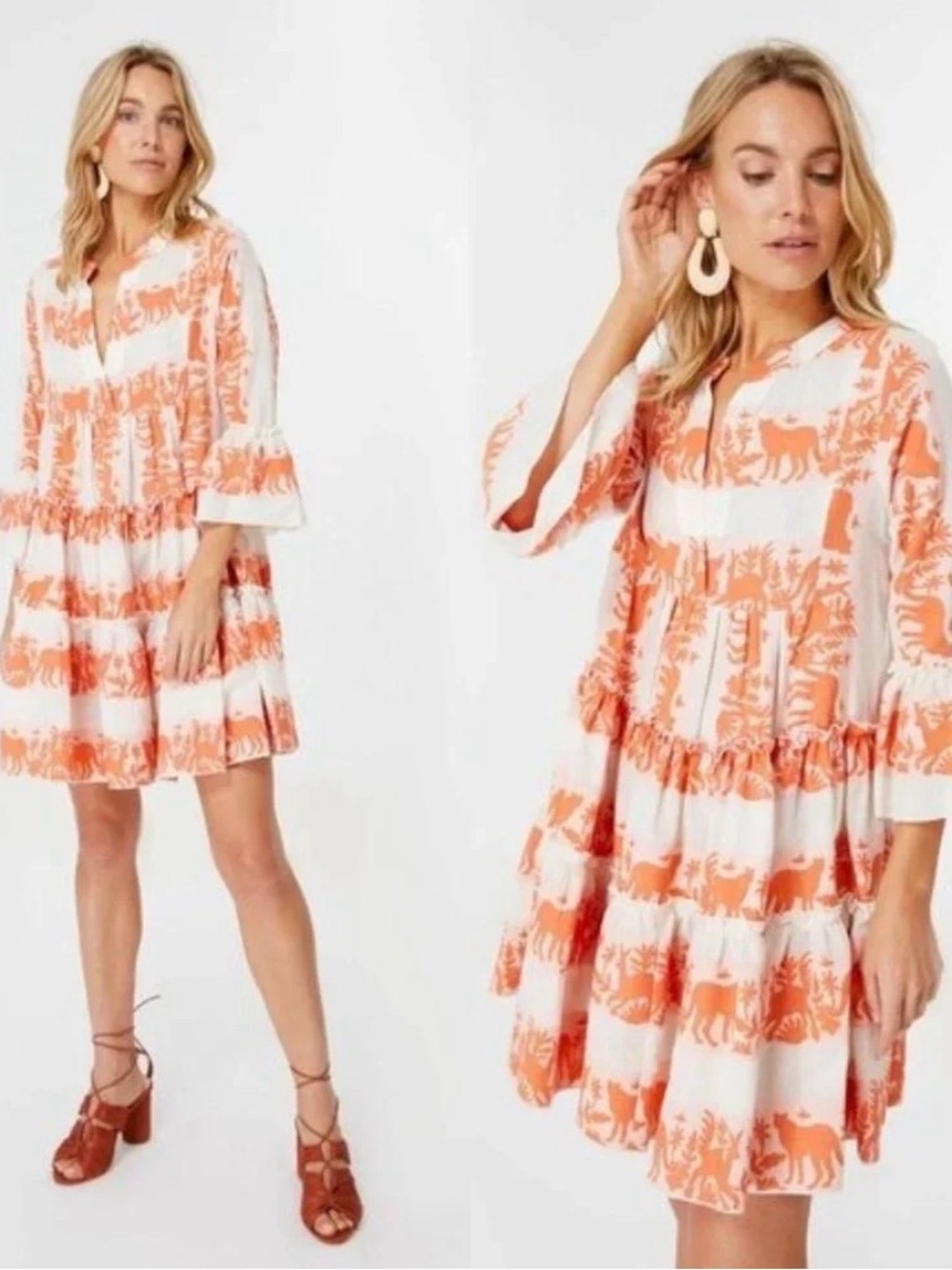 Kasia Ecru Clio Ruffle Mini Dress Orange Ivory Made In Greece NWT XS Tuckernuck